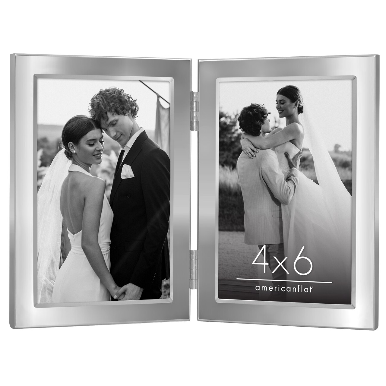 Americanflat Hinged Picture Frame with Wide, Beveled Molding and Shatter-Resistant Glass - Modern Metal Picture Frame Displays Two Photos - Elegant Photo Frames for Tabletop Display